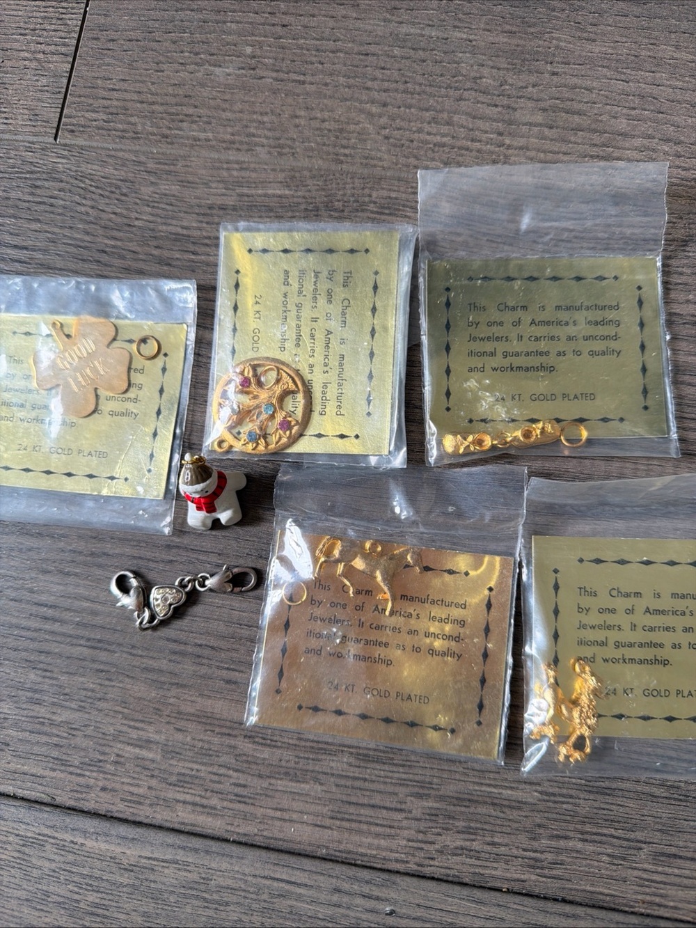 7 Charms 24k Gold-Plated , Brighton Silver Heart, Snowman